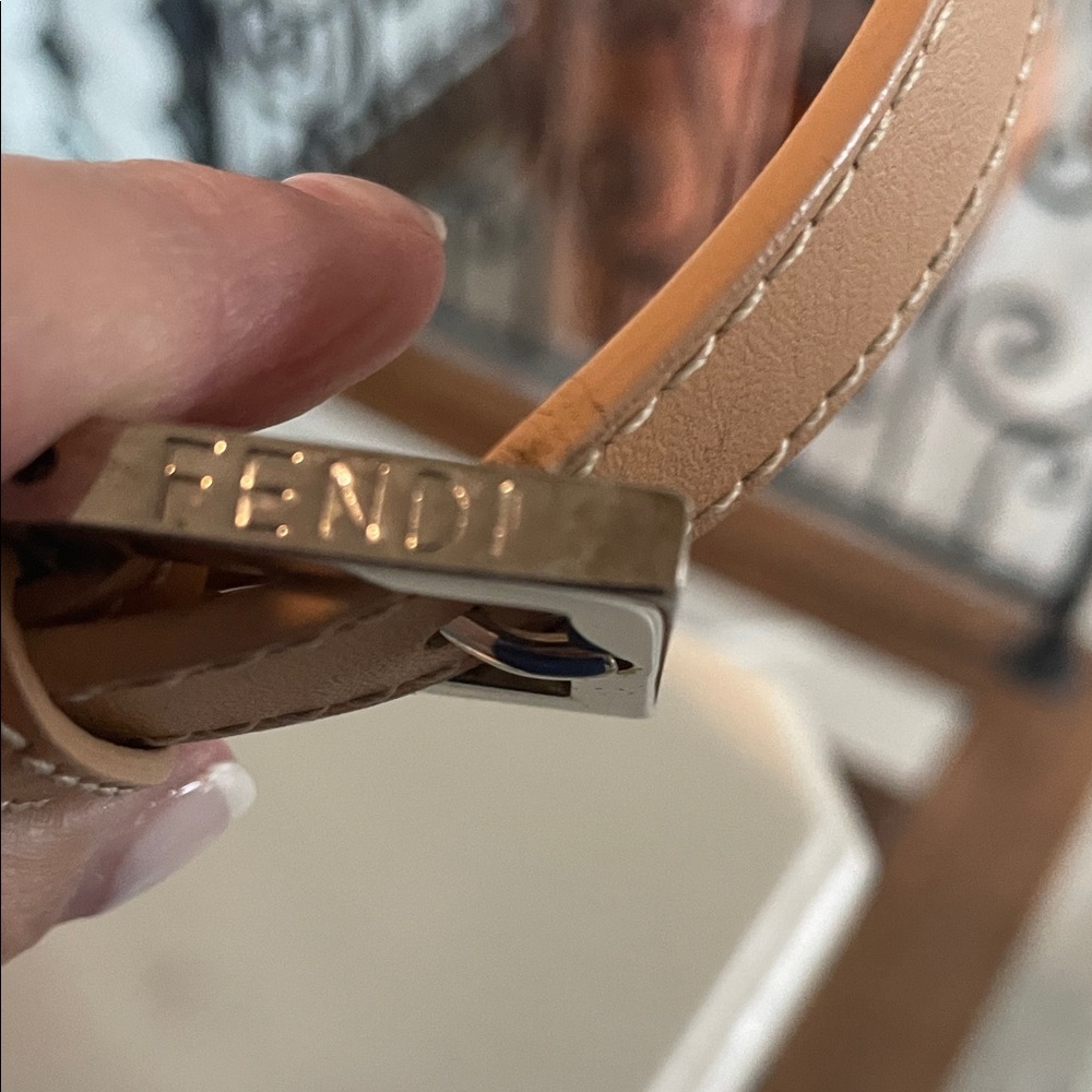 Fendi Light Blue Monogram Shoulder Bag with Tan Leather Strap -Zucchino - Picture 8 of 15
